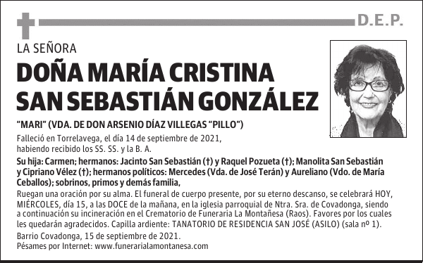 DOÑA MARÍA CRISTINA SAN SEBASTIÁN GONZÁLEZ