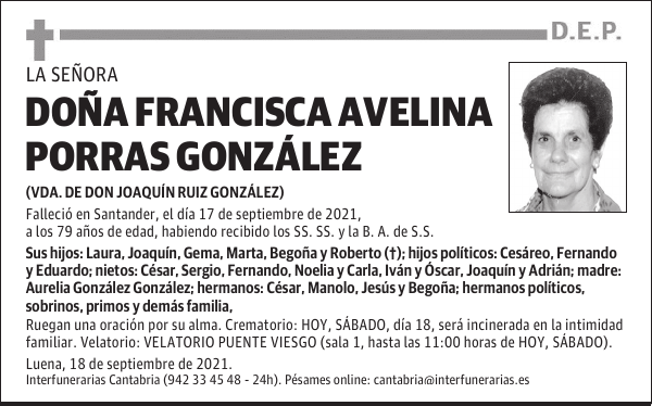 DOÑA FRANCISCA AVELINA PORRAS GONZÁLEZ
