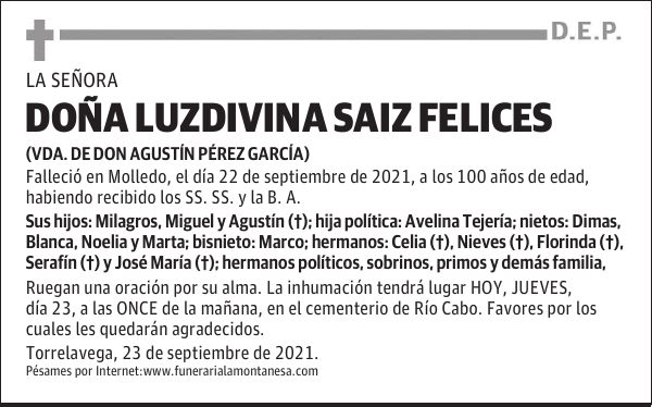 DOÑA LUZDIVINA SAIZ FELICES
