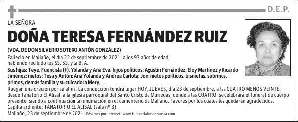 DOÑA TERESA FERNÁNDEZ RUIZ