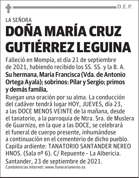 DOÑA MARÍA CRUZ GUTIÉRREZ LEGUINA