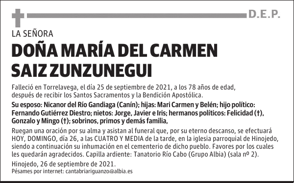 DOÑA MARÍA DEL CARMEN SAIZ ZUNZUNEGUI