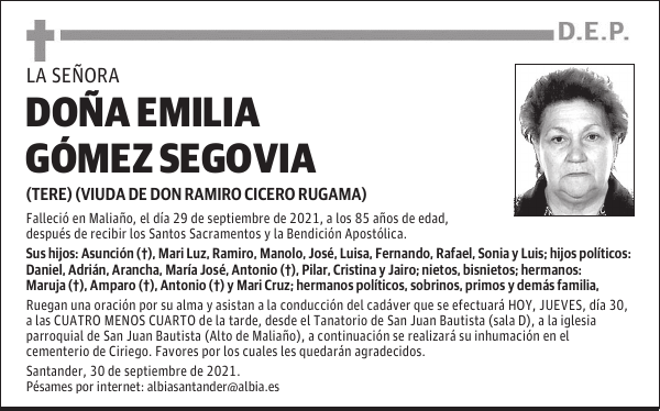 DOÑA EMILIA GÓMEZ SEGOVIA