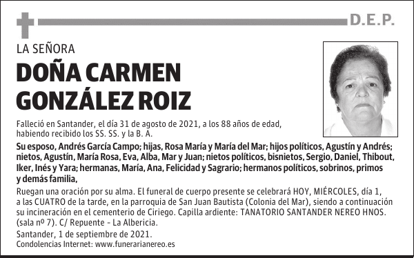 DOÑA CARMEN GONZÁLEZ ROIZ