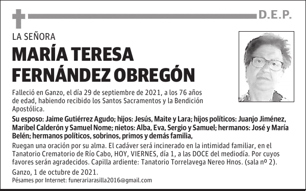 MARÍA TERESA FERNÁNDEZ OBREGÓN