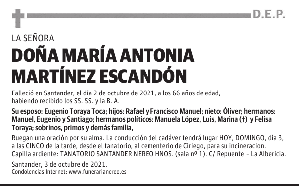 DOÑA MARÍA ANTONIA MARTÍNEZ ESCANDÓN