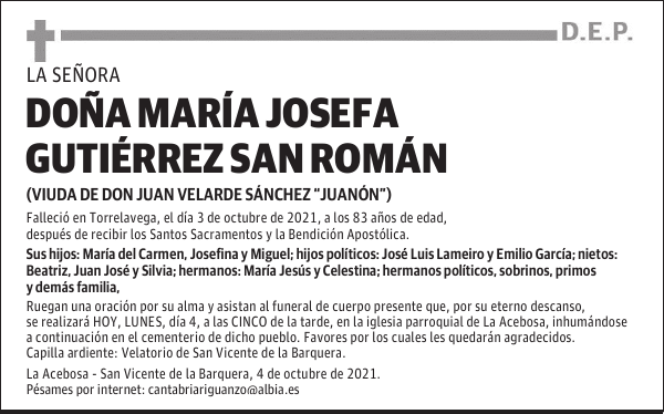DOÑA MARÍA JOSEFA GUTIÉRREZ SAN ROMÁN