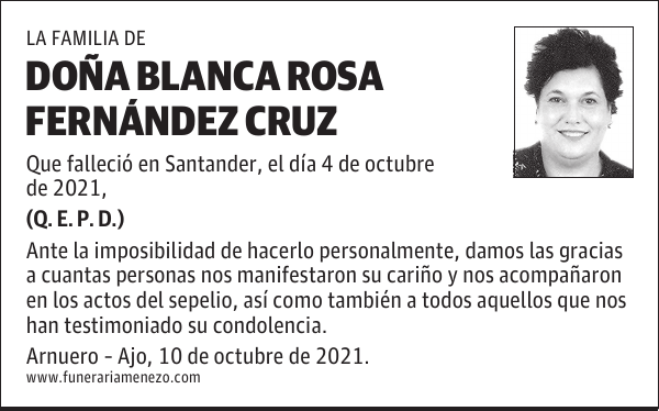 DOÑA BLANCA ROSA FERNÁNDEZ CRUZ