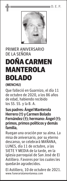 DOÑA CARMEN MANTEROLA BOLADO