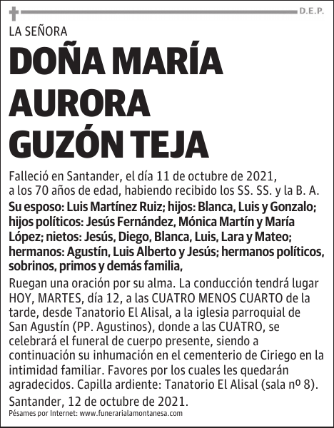 DOÑA MARÍA AURORA GUZÓN TEJA