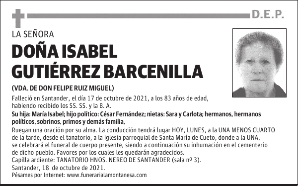DOÑA ISABEL GUTIÉRREZ BARCENILLA