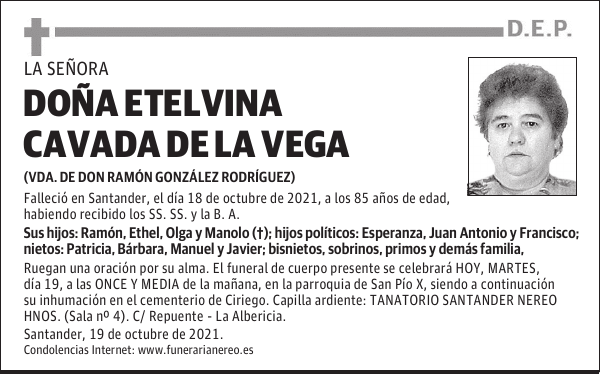 DOÑA ETELVINA CAVADA DE LA VEGA