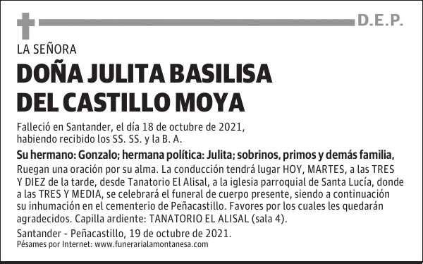 DOÑA JULITA BASILISA DEL CASTILLO MOYA