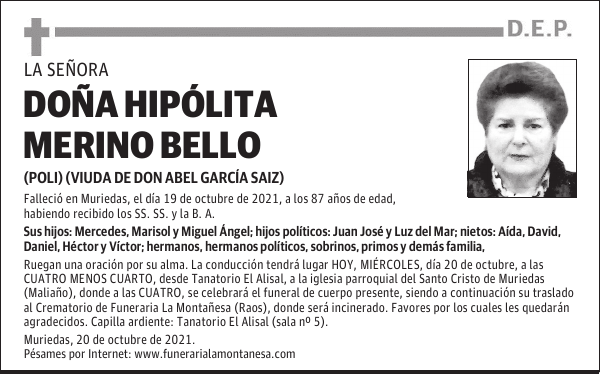 DOÑA HIPÓLITA MERINO BELLO