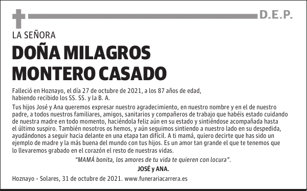 DOÑA MILAGROS MONTERO CASADO