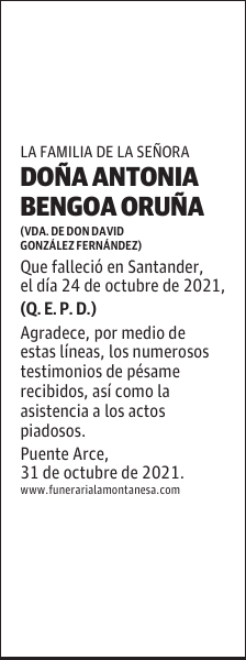 DOÑA ANTONIA BENGOA ORUÑA