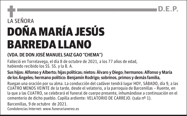 DOÑA MARÍA JESÚS BARREDA LLANO