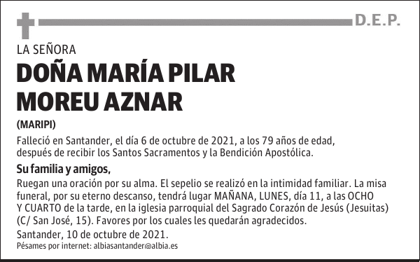 DOÑA MARÍA PILAR MOREU AZNAR