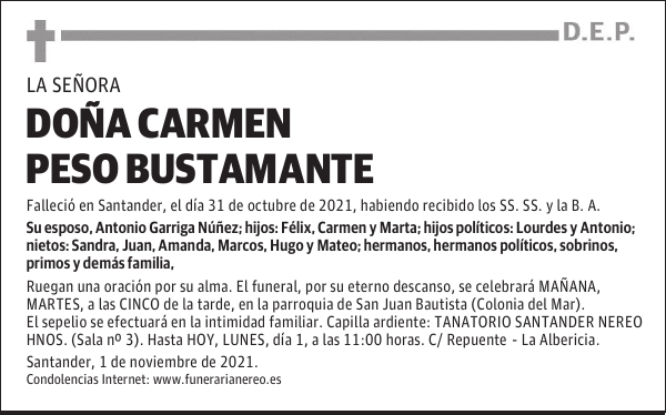 DOÑA CARMEN PESO BUSTAMANTE