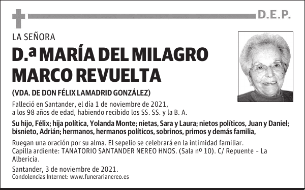 DOÑA MARÍA DEL MILAGRO MARCO REVUELTA