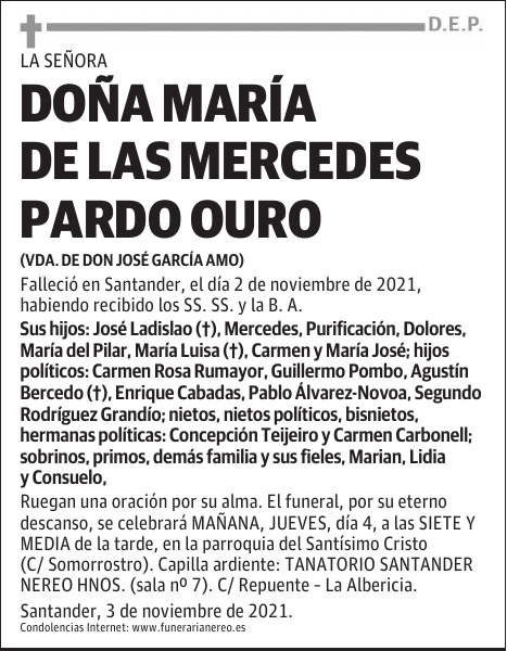 DOÑA MARÍA DE LAS MERCEDES PARDO OURO