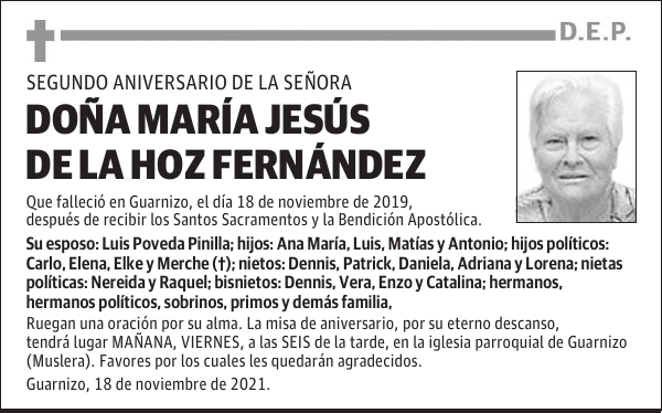 DOÑA MARÍA JESÚS DE LA HOZ FERNÁNDEZ