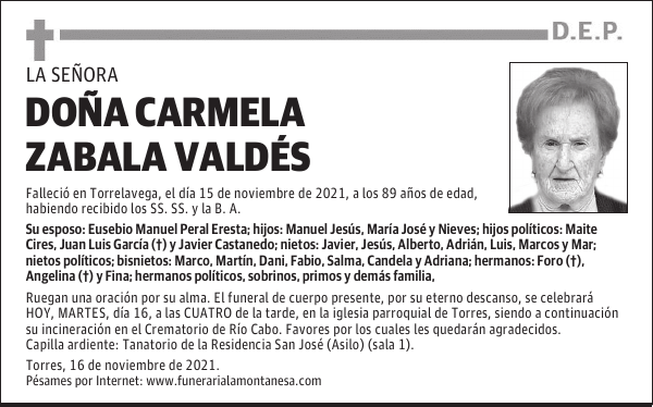 DOÑA CARMELA ZABALA VALDÉS