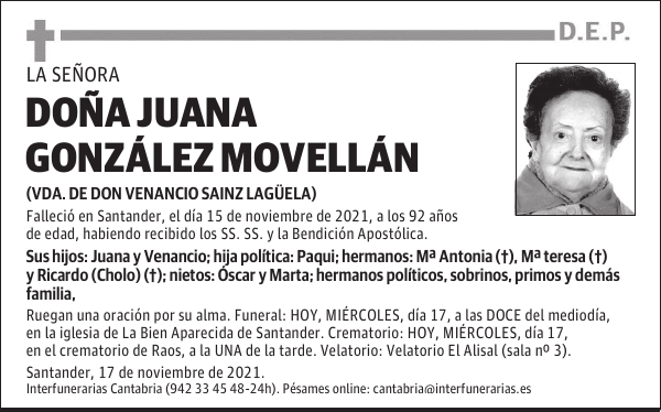 DOÑA JUANA GONZÁLEZ MOVELLÁN