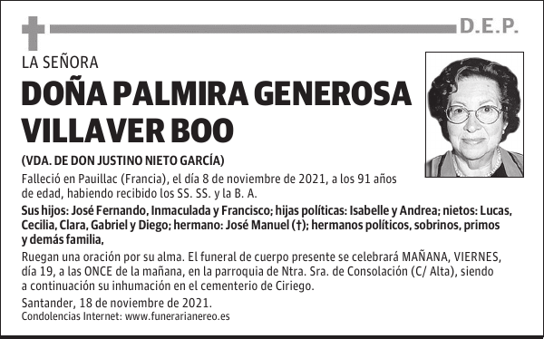 DOÑA PALMIRA GENEROSA VILLAVER BOO