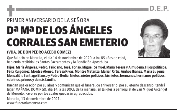 DOÑA MARÍA DE LOS ÁNGELES CORRALES SAN EMETERIO
