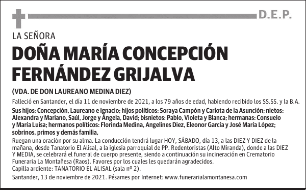 DOÑA MARÍA CONCEPCIÓN FERNÁNDEZ GRIJALVA