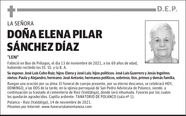 DOÑA ELENA PILAR SÁNCHEZ DÍAZ