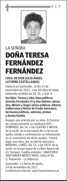 DOÑA TERESA FERNÁNDEZ FERNÁNDEZ