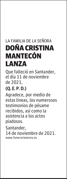 DOÑA CRISTINA MANTECÓN LANZA