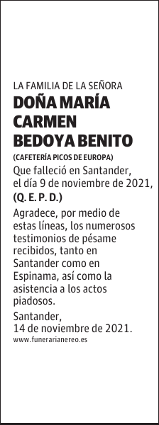 DOÑA MARÍA CARMEN BEDOYA BENITO