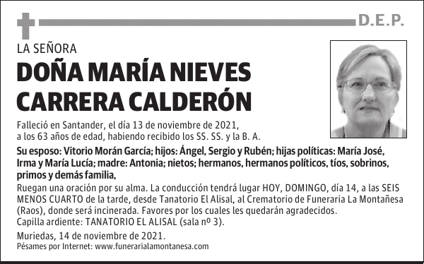 DOÑA MARÍA NIEVES CARRERA CALDERÓN