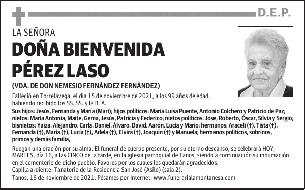 DOÑA BIENVENIDA PÉREZ LASO