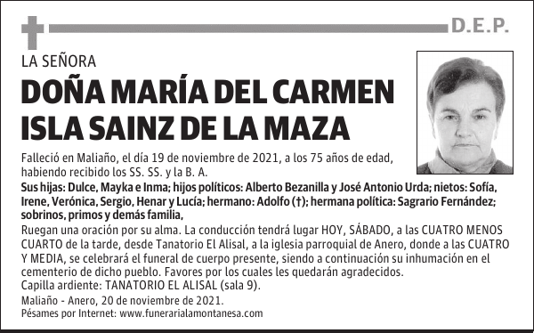 DOÑA MARÍA DEL CARMEN ISLA SAINZ DE LA MAZA