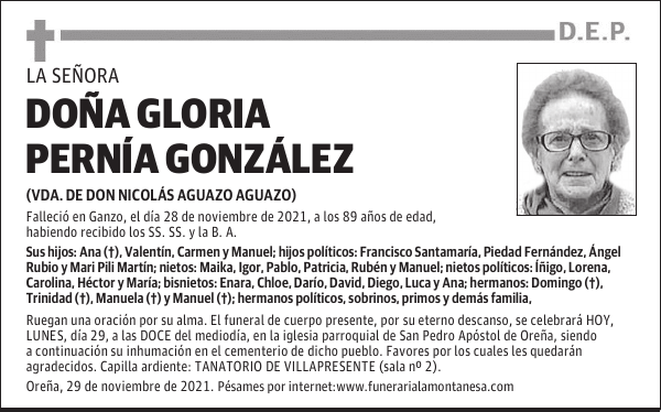 DOÑA GLORIA PERNÍA GONZÁLEZ