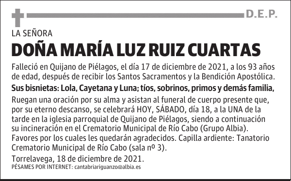DOÑA MARÍA LUZ RUIZ CUARTAS