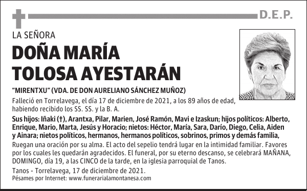 DOÑA MARÍA TOLOSA AYESTARÁN