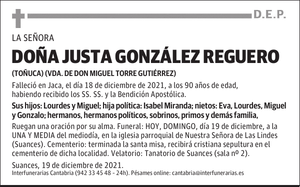 DOÑA JUSTA GONZÁLEZ REGUERO
