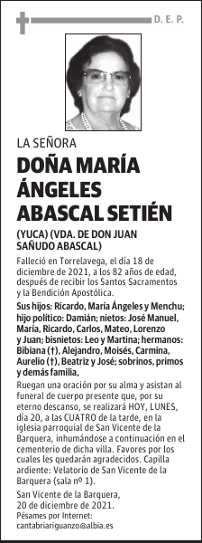 DOÑA MARÍA ÁNGELES ABASCAL SETIÉN