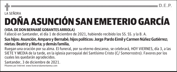 DOÑA ASUNCIÓN SAN EMETERIO GARCÍA