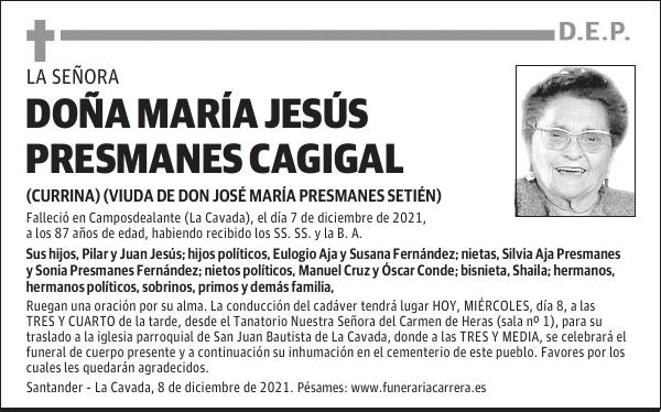 DOÑA MARÍA JESÚS PRESMANES CAGIGAL