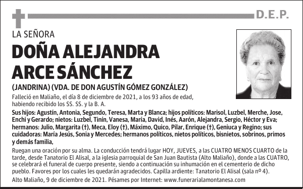 DOÑA ALEJANDRA ARCE SÁNCHEZ