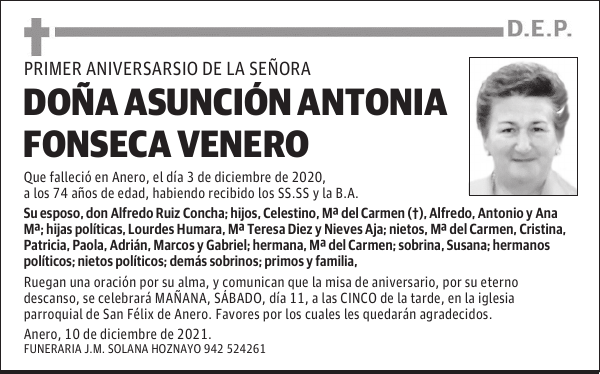 DOÑA ASUNCIÓN ANTONIA FONSECA VENERO