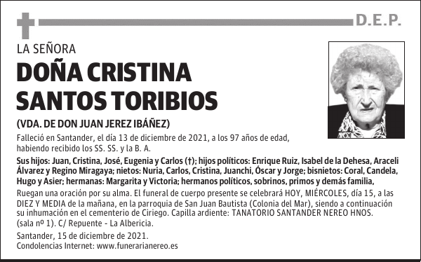 DOÑA CRISTINA SANTOS TORIBIOS