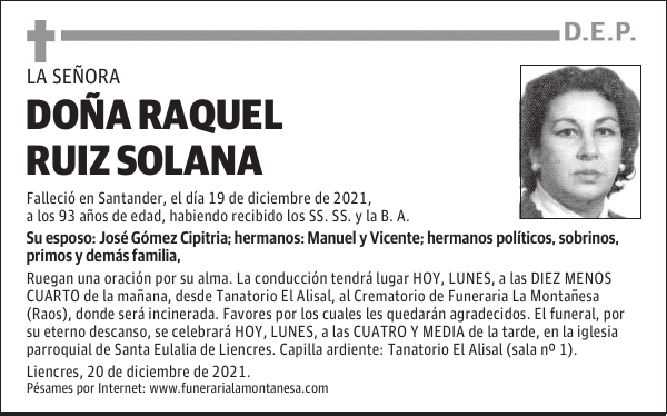 DOÑA RAQUEL RUIZ SOLANA