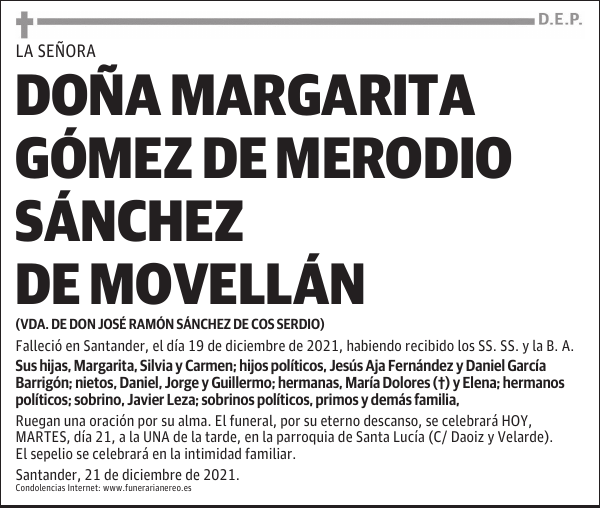 DOÑA MARGARITA GÓMEZ DE MERODIO SÁNCHEZ DE MOVELLÁN